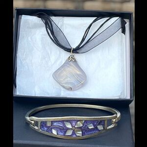 Vintage Taxco Mexico Sterling Silver Abalone Bracelet & Agate Necklace